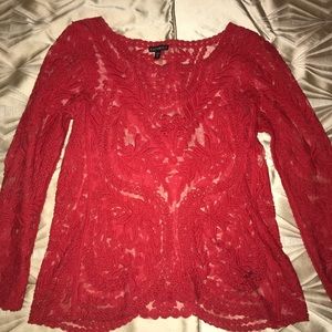 Red Lace Long Sleeve Top